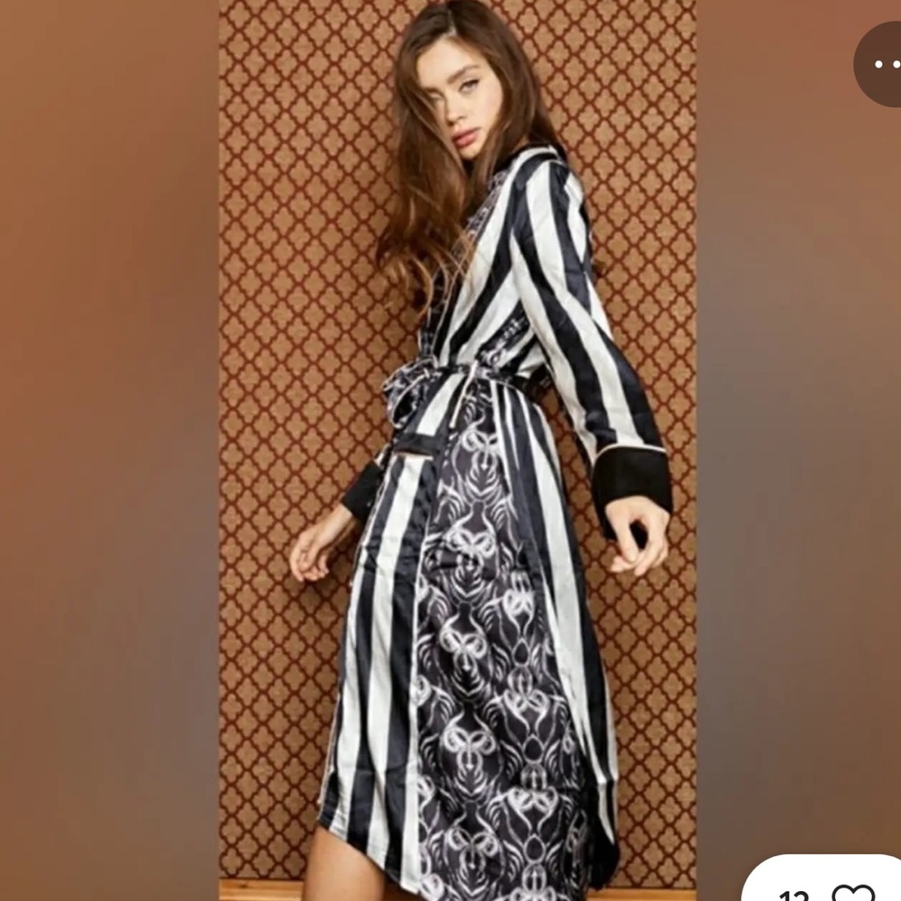 We Are HAH Black and White Striped Robe